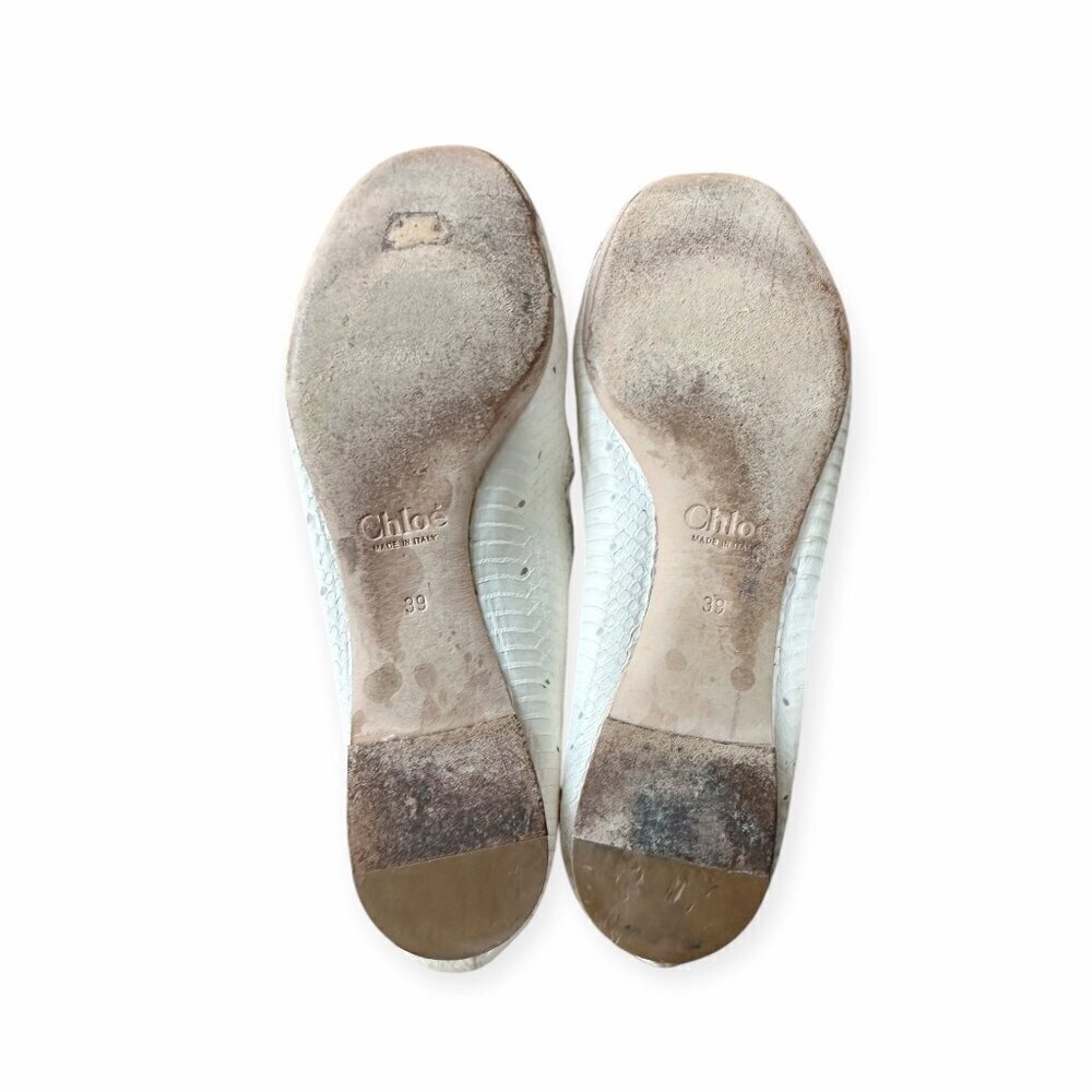 Chloe Lauren Ballet Ballerina Flats, in white snake, Scalloped edge, Size 39 - Picture 7 of 11